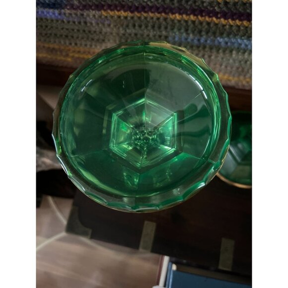 Set of 2 Empoli Emerald and Clear Glass Candle Holders Circa 1950 - 8.5" Tall - Picture 7 of 8